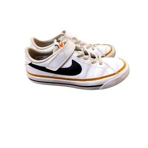 Nike Court Legacy Kids White Black Mustard Leather Sneakers Size 3Y Boys